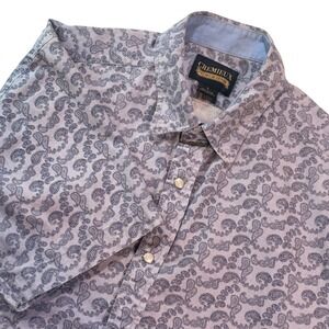 Cremieux Button Down Shirt Mens L Blue Paisley Short Sleeve Pearl Snap Western